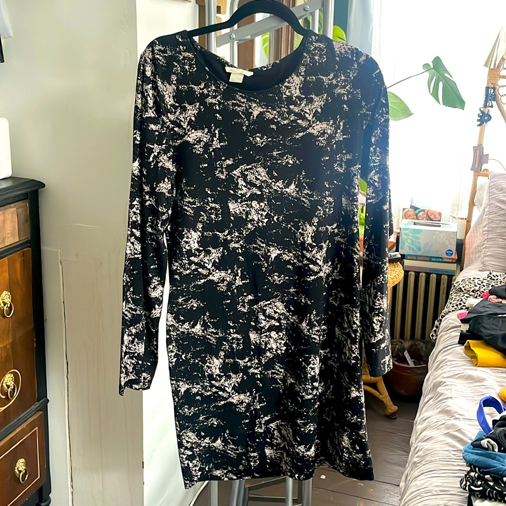 H&M black dress with gray print.